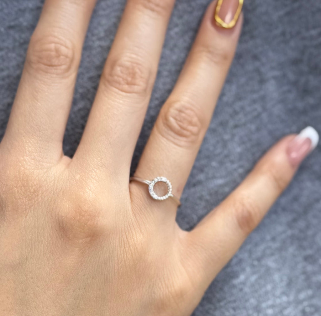 Open Circle Ring – 925 Sterling Silver Halo Ring with Pavé Cutout Circle