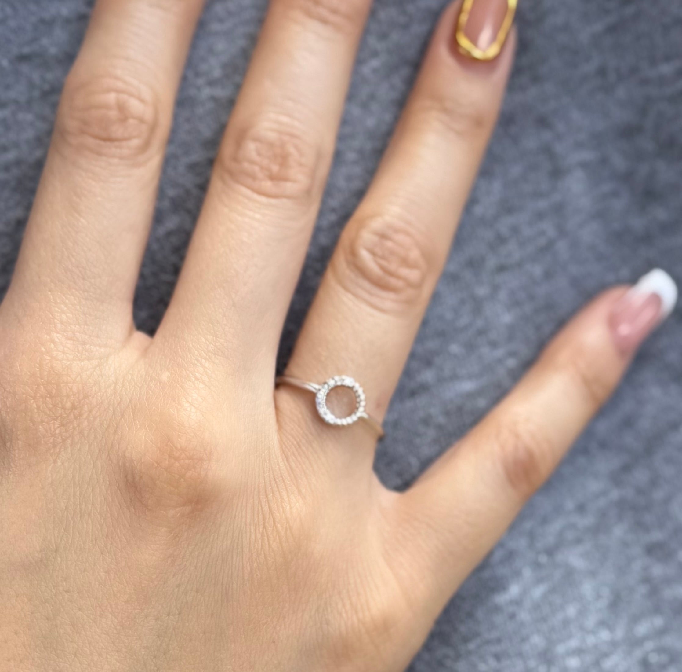Open Circle Ring – 925 Sterling Silver Halo Ring with Pavé Cutout Circle