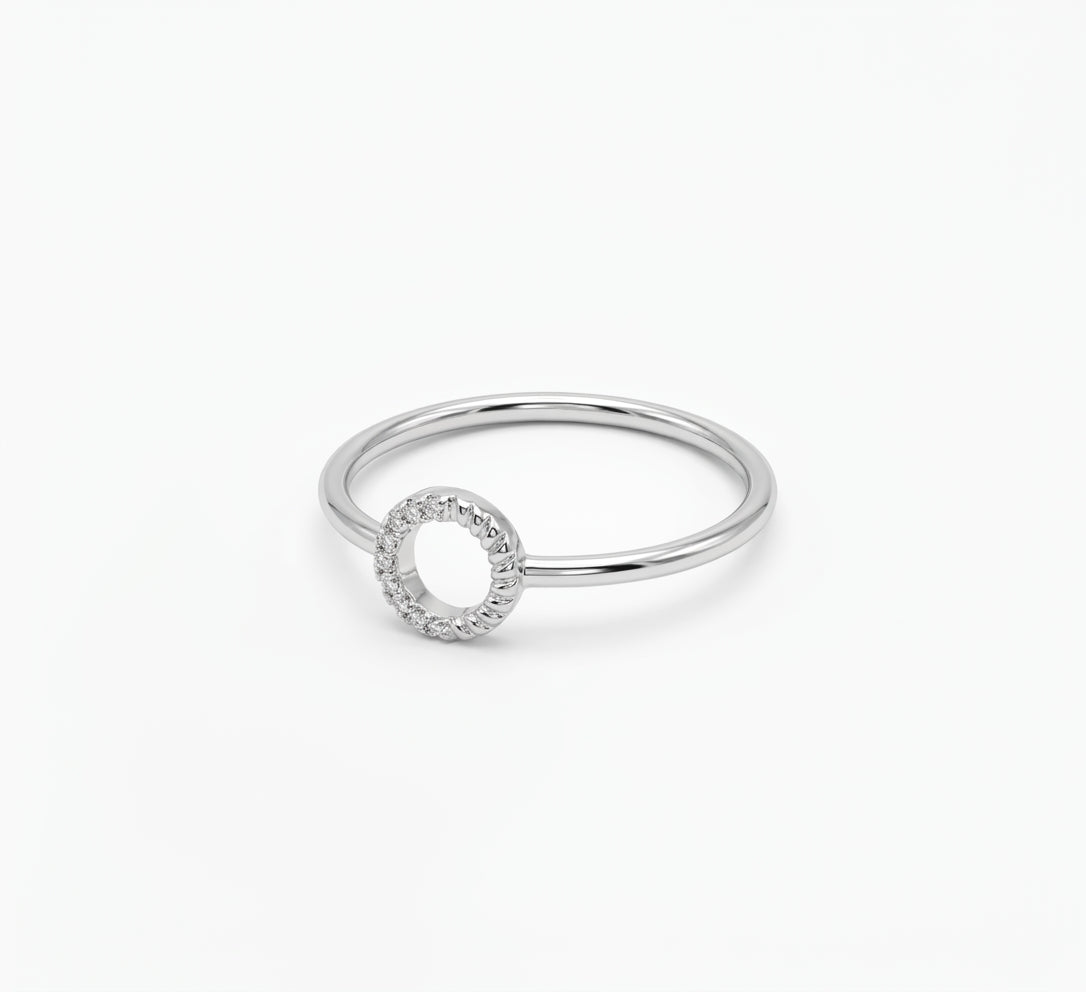 Open Circle Ring – 925 Sterling Silver Halo Ring with Pavé Cutout Circle