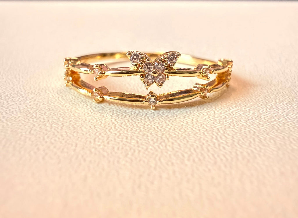 Butterfly Bilayer Ring – Gold Plated CZ Double Band Ring