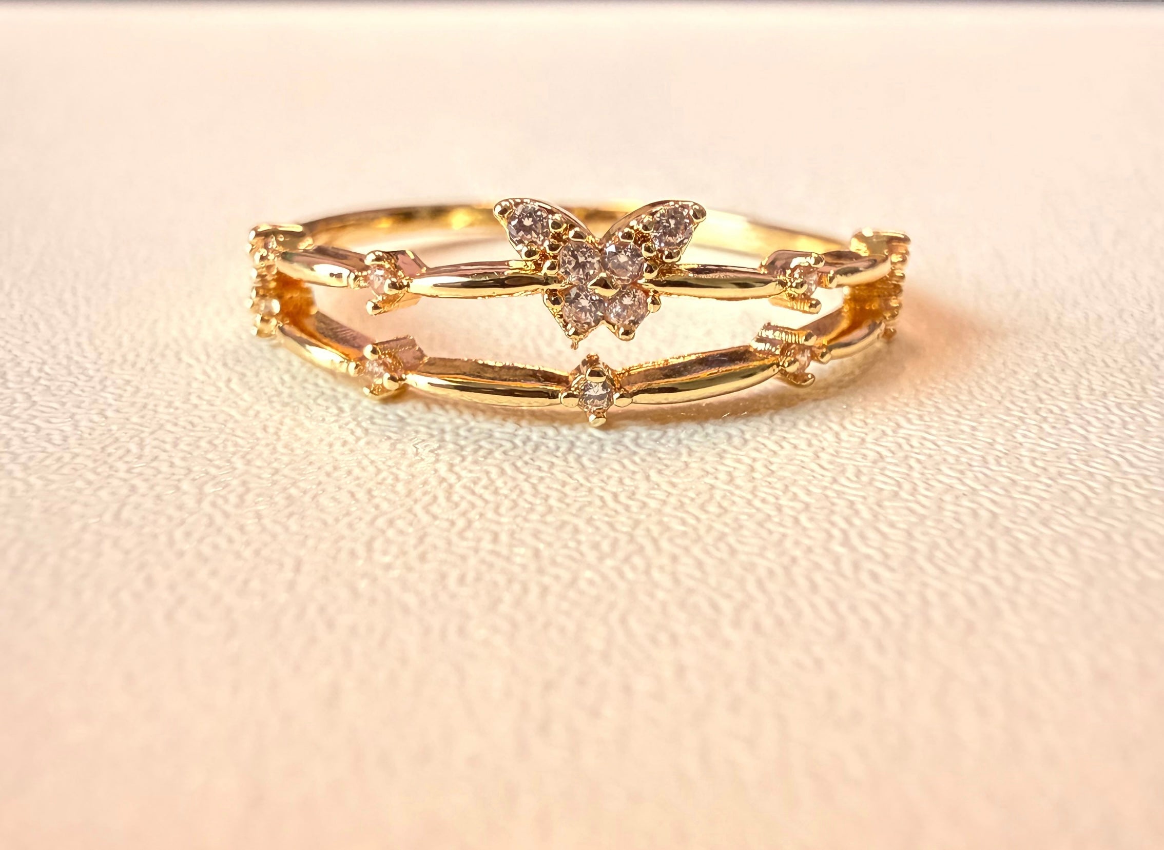 Butterfly Bilayer Ring – Gold Plated CZ Double Band Ring