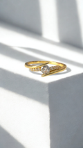 Bypass Solitaire Ring – 18K Gold Plated Round Cut Ring with Micro-Set Pavé cubic zircon