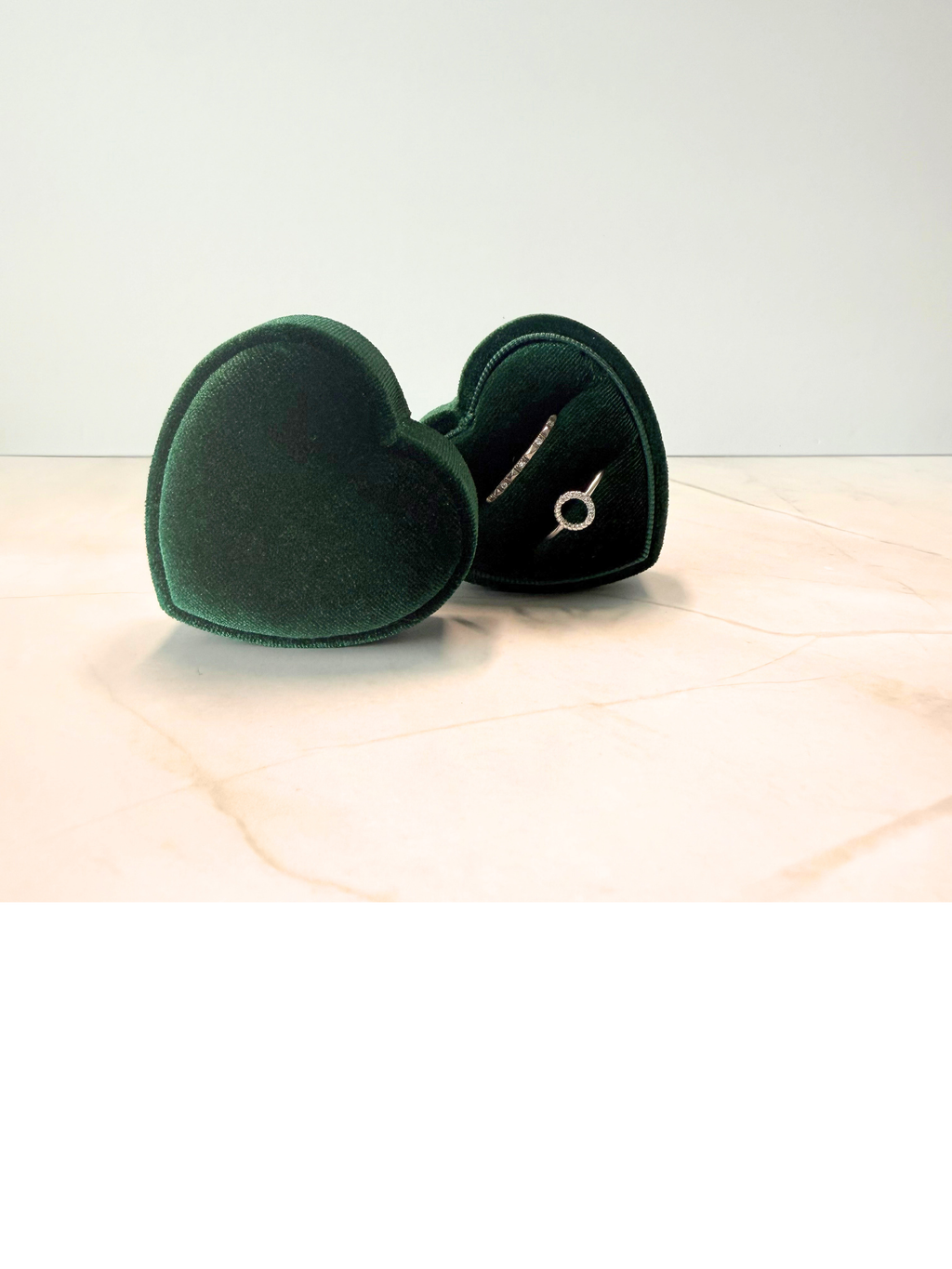 Heart-Shaped Velvet Ring Box – Blush Pink or Forest Green Jewelry Gift Box