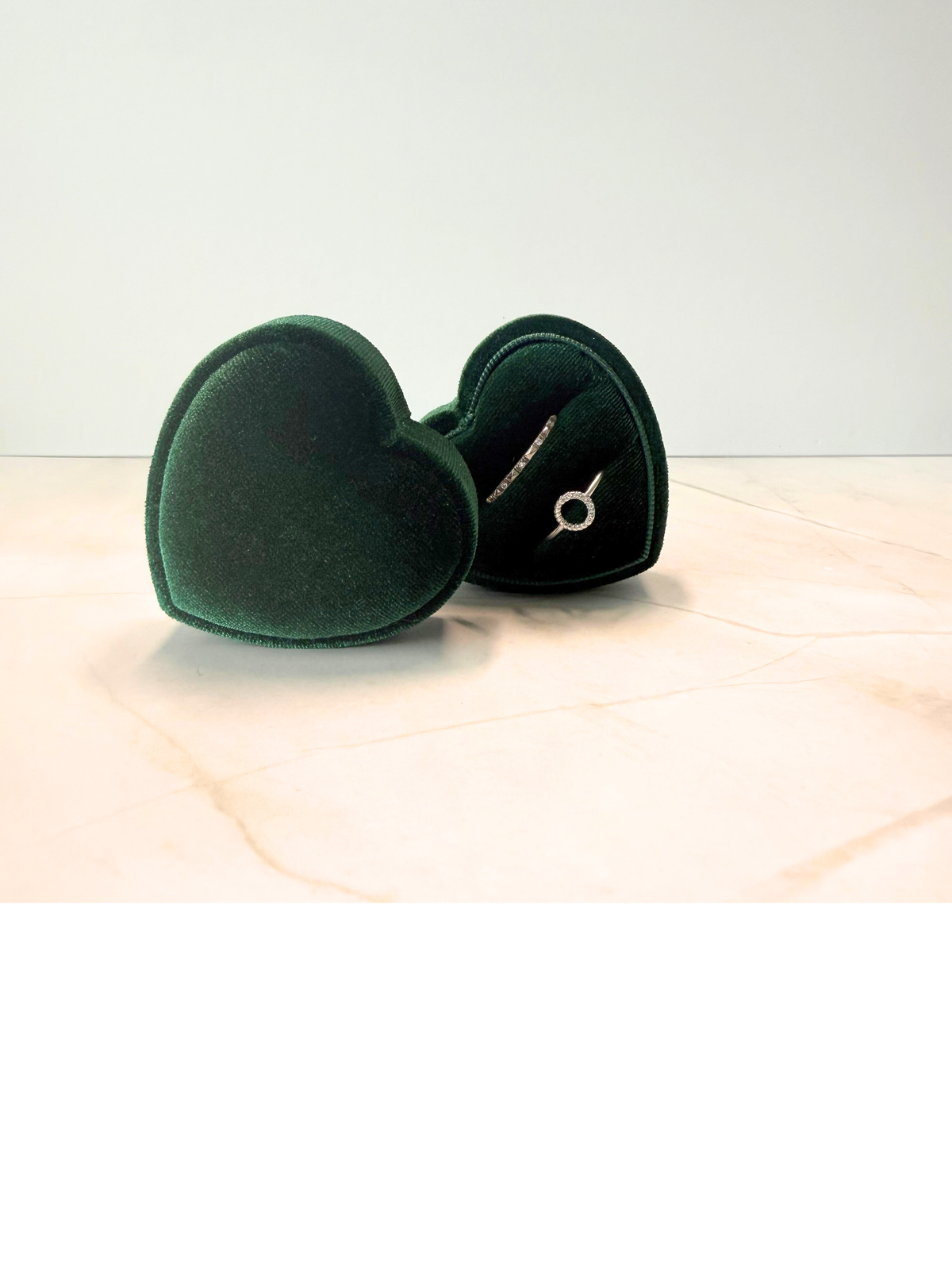 Heart-Shaped Velvet Ring Box – Blush Pink or Forest Green Jewelry Gift Box
