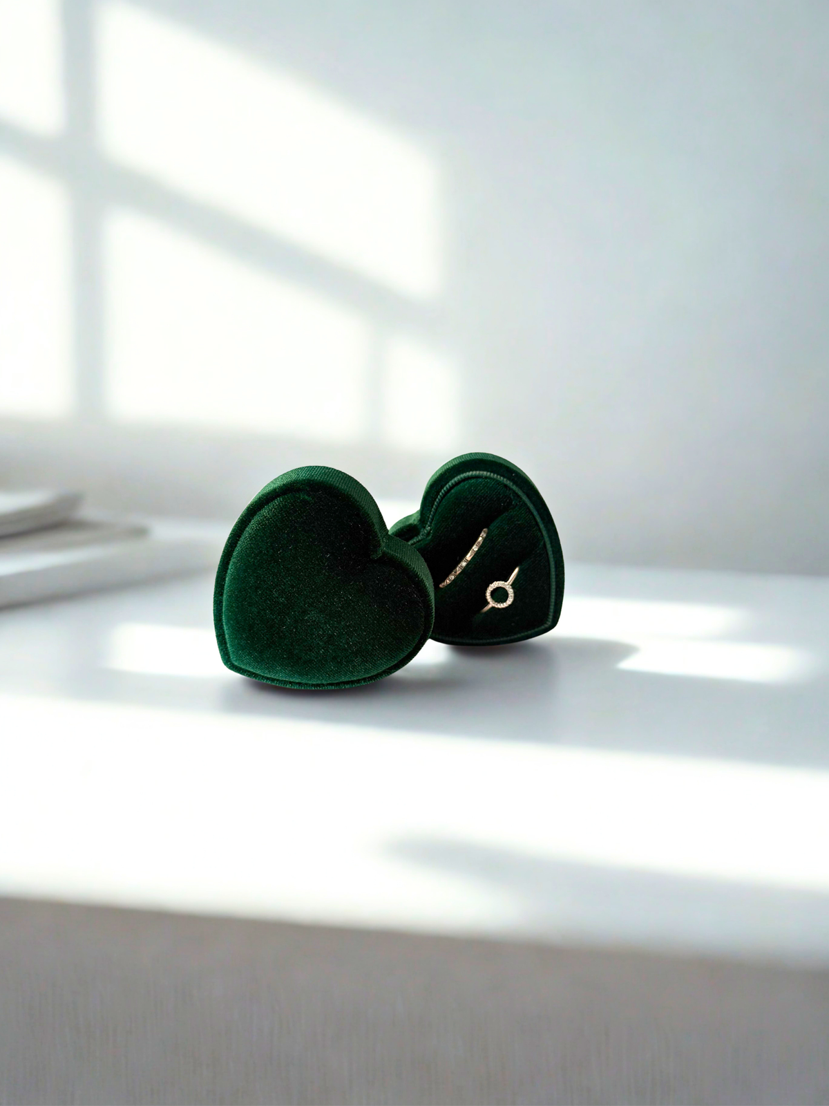Heart-Shaped Velvet Ring Box – Blush Pink or Forest Green Jewelry Gift Box