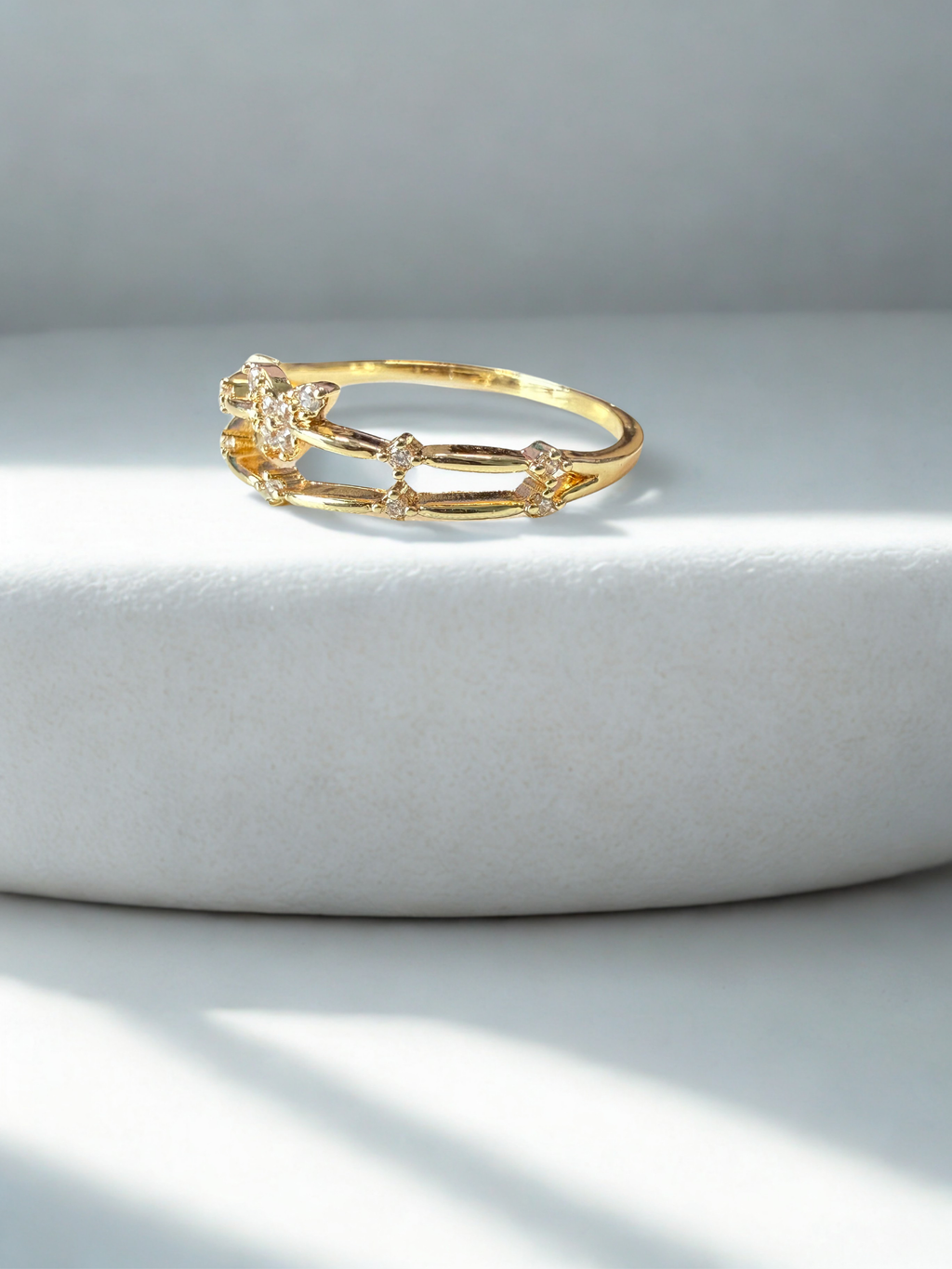 Butterfly Bilayer Ring – Gold Plated CZ Double Band Ring