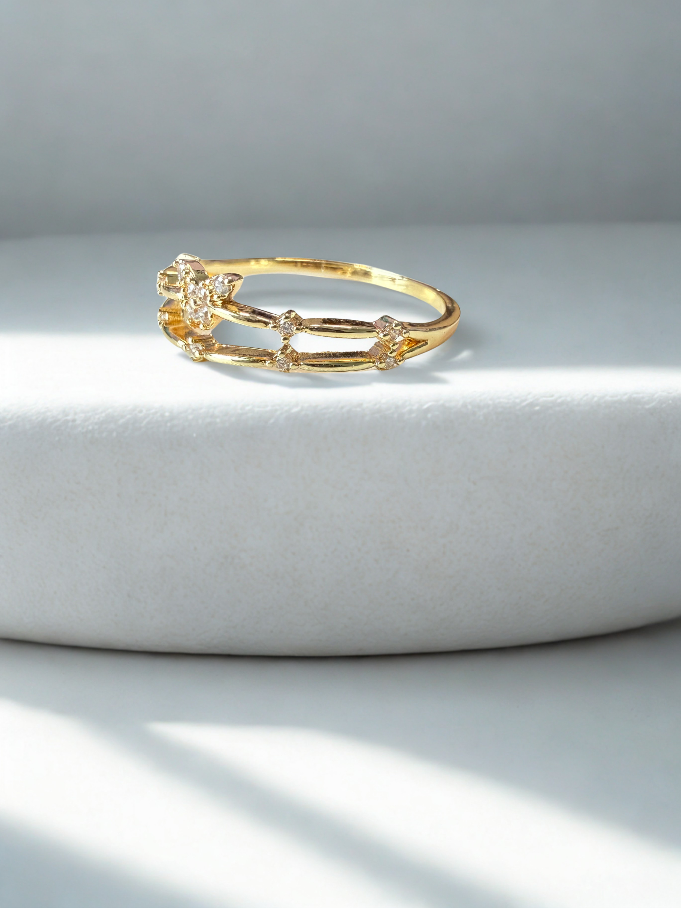 Butterfly Bilayer Ring – Gold Plated CZ Double Band Ring