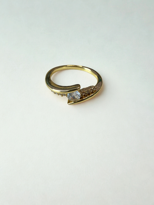 Bypass Solitaire Ring – 18K Gold Plated Round Cut Ring with Micro-Set CZ Pavé