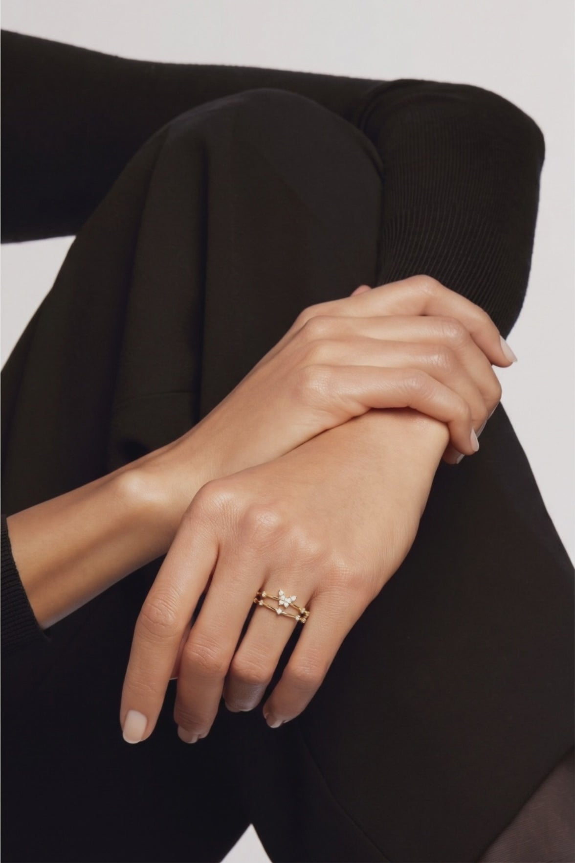 Butterfly Bilayer Ring – Gold Plated CZ Double Band Ring