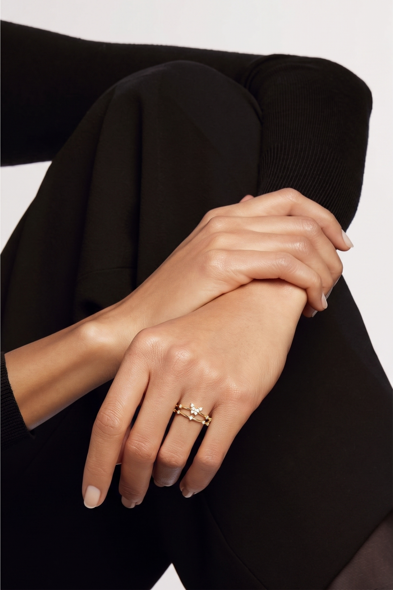 Butterfly Bilayer Ring – Gold Plated CZ Double Band Ring