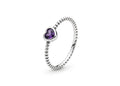 Beaded Heart Ring – 925 Sterling Silver Stacking Ring with Purple Heart Gemstone