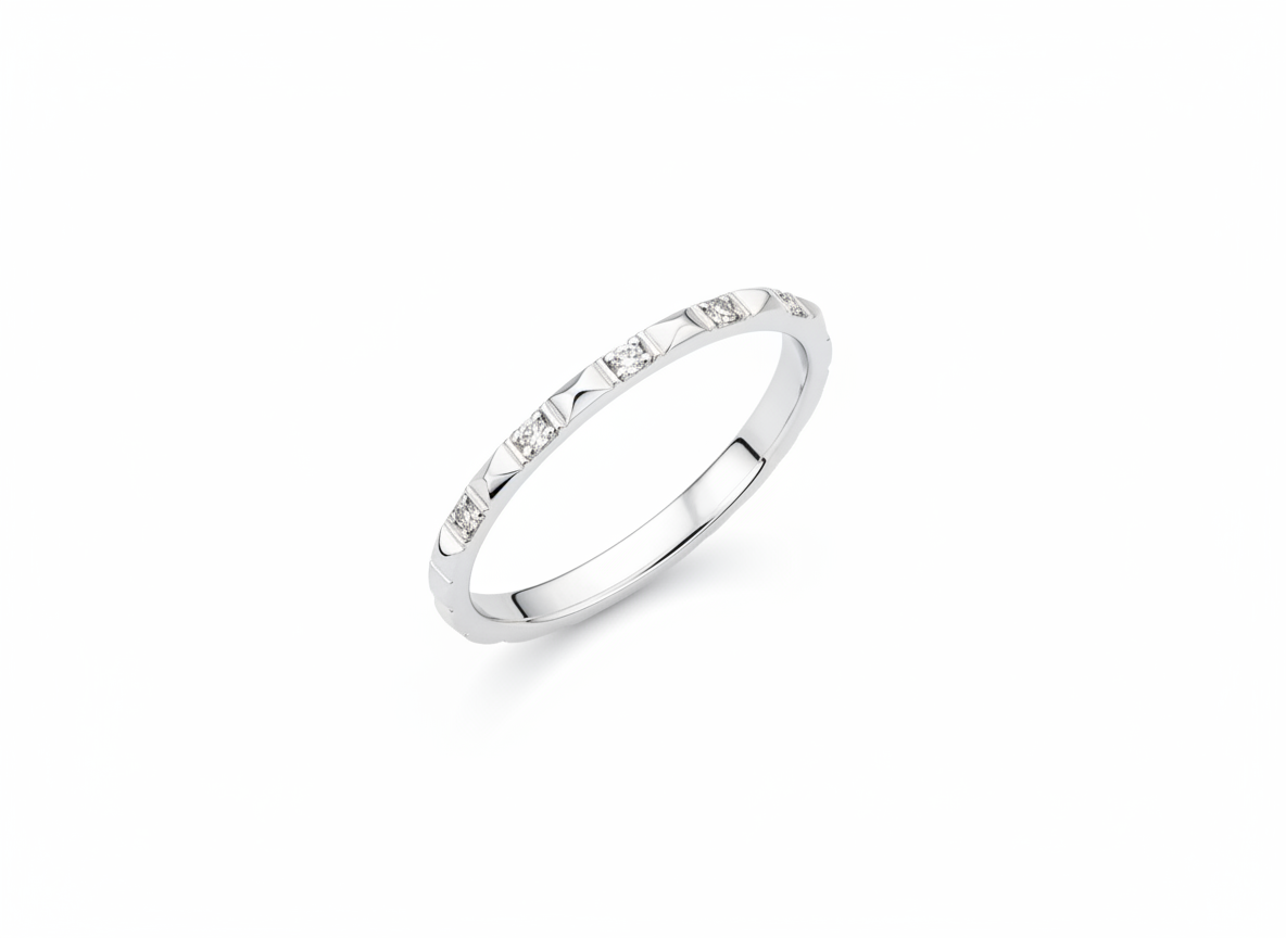 Geometric Pyramid Eternity Band – 925 Sterling Silver Ring with White Zircon, Platinum Plated